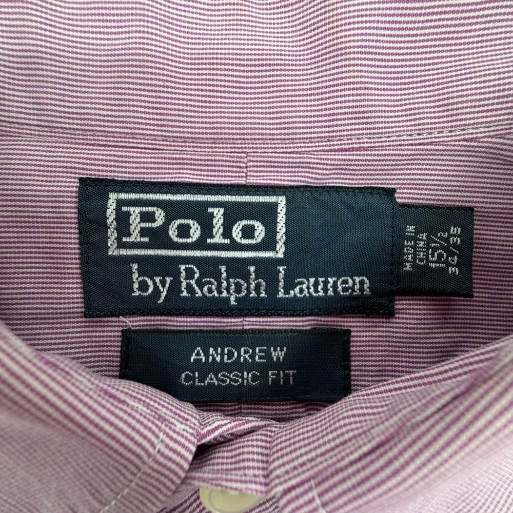 Polo Ralph Lauren Andrew Men Dress Shirt Purple 15.5‎ 34/35 Preppy Striped